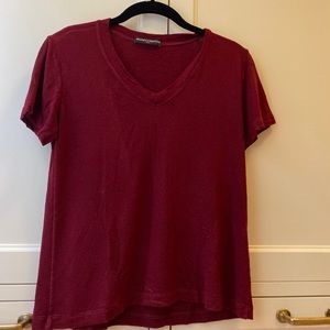 Brandy Melville Maroon V-Neck T-Shirt